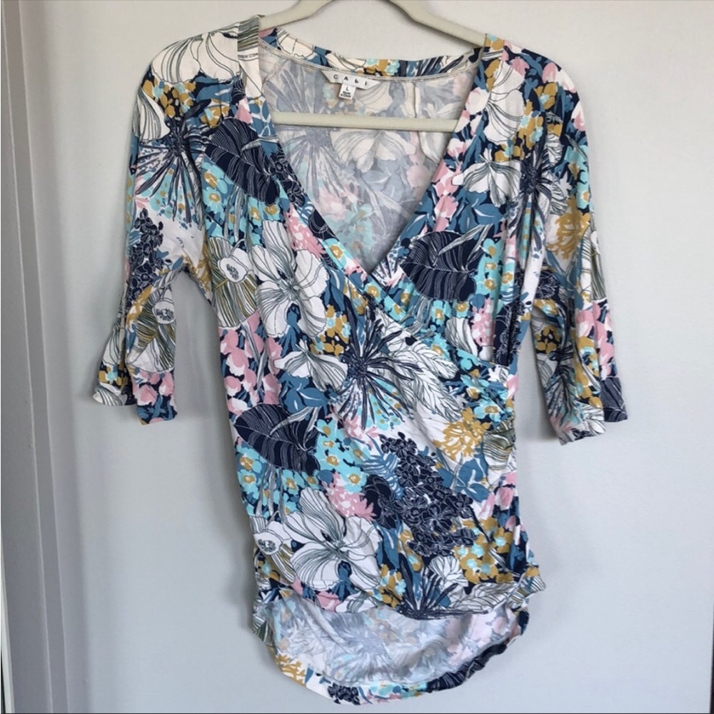 CAbi Style #401 Botanical Floral Faux Wrap Top